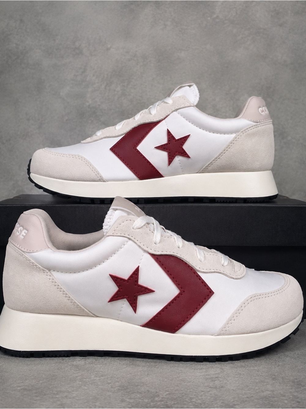 Converse Women’s White & Burgundy Star Chevron Sneakers